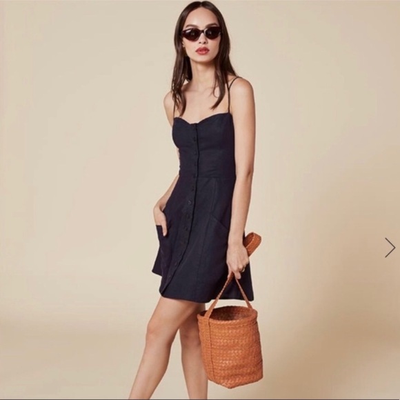 Reformation Navy Linen Mini Dress - Picture 1 of 7